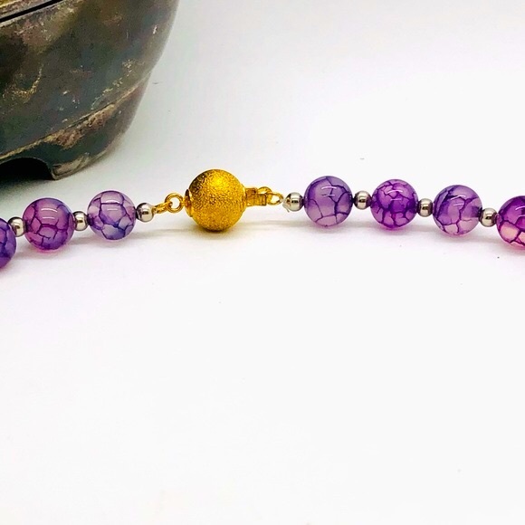 Vintage Amethyst Dragon Vein Glass Bead Necklace RARE! - Picture 12 of 13